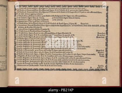 Ghirlanda : sei vaghi di Fiori scielti da uep famosi Giardini d'Italia, page 5 (recto). Designer : Pietro Paulo Tozzi (Italien, actif 1593-1628). Dimensions : hors tout : 5 7/8 x 7 7/8 in. (15 x 20 cm). Editeur : Pedicure del Giesu , Padoue. Date : Octobre 1, 1604. Conçu par Pietro Paulo Tozzi, publié par Pedicure del Giesu, Padoue. La calligraphie par Antonello Bertozzi et Sébastien Zanella, scribes de Padoue. Deuxième page (cinq) des différentes inscriptions pour les gens de divers titres. Musée : Metropolitan Museum of Art, New York, USA. Banque D'Images