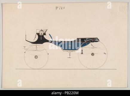 Conception pour vis-à-vis/ Calèche, no. 725. Artiste : attribuée à Paul Rodissart (États-Unis, actif 1850-80). Dimensions : 6 x 9 1/16 in. (15,4 x 22,9 cm). Fabricant : Brewster & Co. (américain, New York). Date : 1850-70. Brewster et historique de l'entreprise créée en 1810 par James Brewster (1788-1866) à New Haven, Connecticut, Brewster & Company, spécialisée dans la fabrication de voitures fine. Le fondateur a ouvert un showroom de New York, en 1827 au 53-54 rue large, et l'entreprise a prospéré sous des générations de direction de la famille. Nécessité d'extension se déplace autour de la partie basse de Manhattan, avec des changements de nom Banque D'Images