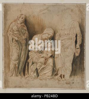 La Sainte Famille avec sainte Elisabeth et le taux de Jean le Baptiste. Artiste : Andrea Mantegna (adepte de l'italien, l'Isola di Carturo 1430/31-1506 Mantoue). Culture : l'italien. Dimensions : 10 5/8 x 10 1/4 in. (27 x 26 cm). Date : début du 16ème siècle. La composition de ce dessin est étroitement liée à un rare gravure attribuée à Andrea Mantegna's disciple Giovanni Maria da Brescia. Il peut être un exemple, qui n'est pas rare dans le Veneto, d'une feuille non fini exécuté en préparation pour une gravure. L'plutôt raide, stylo schéma technique employée peut être expliqué comme une tentative d'orienter l'engr Banque D'Images