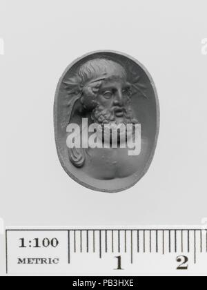 L'anneau d'améthyste pierre avec un buste de Dionysos. Culture : Roman. Dimensions : hors tout : 7/8 x 5/8 in. (2,2 x 1,6cm). Date : 1er et 2e siècle de notre ère. Le dieu du vin est dépeint comme un homme plus âgé avec une barbe et portant une couronne de feuilles de vigne. Musée : Metropolitan Museum of Art, New York, USA. Banque D'Images