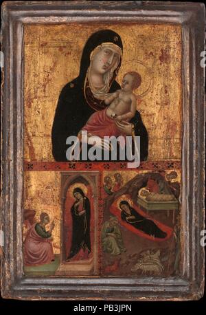 Vierge à l'enfant avec l'Annonciation et la Nativité. Artiste : Ducciesque Goodhart (maître italien, Siena, active ca. 1315-30). Dimensions : hors tout, avec cadre, 12 1/8 x 8 1/4 in. (30,8 x 21 cm) ; surface peinte 10 1/4 x 6 1/2 in. (26 x 16,5 cm). Date : ca. 1310-15. Ce panneau peint est délicatement par un proche disciple de Duccio et emploie quelques-uns de ses appareils favoris, tels que l'enfant qui joue avec le voile de la Vierge, qui s'engage le regard du spectateur-adorateur. Sa petite taille le rend idéal pour la dévotion privée, qu'il pourrait être facilement déplacé. Les scènes de l'Annonciation Banque D'Images