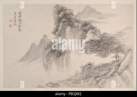 Des paysages dans la manière de la chanson et de Maîtres Yuan. Artiste : Yun Shouping (Chinois, 1633-1690). Culture : la Chine. Dimensions : 10 5/8 x 15 5/8 in. (27 x 39,7 cm). Date : 1667. Yun Shouping était membre de l'entourage d'artistes qui ont composé le début de mouvement orthodoxe Qing. Un protégé de la "Quatre Wangs,' il a acquis de leur admiration pour la sensibilité de ses pinceaux, la manipulation, ce qui a été dit d'avoir dépassé, même celle de son contemporain et ami proche Wang Hui (1632-1717). Ce paysage album, un des plus anciens du Yun fonctionne, ses rivaux dans les peintures de fleurs élégante délicatesse exquise de Banque D'Images