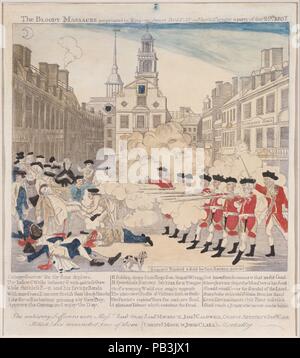 Le massacre de Boston. Artiste : Paul Revere Jr. (Américain, Boston, Massachusetts, Boston, Massachusetts, 1734-1818). Dimensions : image : 10 1/4 x 9 1/8 in. (26 x 23,2 cm) : feuille 11 x 9 9/16 in. (27,9 x 24,3 cm). Date : 1770. Musée : Metropolitan Museum of Art, New York, USA. Banque D'Images