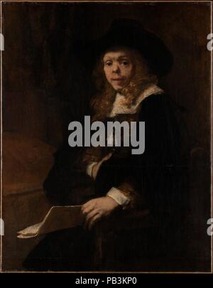 Portrait de Gerard De Lairesse. Artiste : Rembrandt Rembrandt (van Rijn) (Néerlandais, Leyde 1606-1669 Amsterdam). Dimensions : 44 3/8 x 34 1/2 in. (112,7 x 87,6 cm). Date : 1665-67. Gerard De Lairesse (1641-1711) a été, à son époque, un célèbre peintre, graveur et théoricien de l'art. Il souffrait de syphilis congénitale, ce qui lui a causé de devenir aveugle à propos de 1690 ; il a ensuite concentré ses énergies sur la théorie de l'art. Au moment où ce portrait a été peint en 1665, les effets de la maladie sont visibles dans son nez bulbeux et caractéristiques enflées. L'enregistrement de ses malheureux avec une apparence Banque D'Images