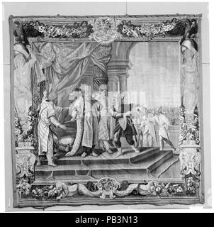 Aladin entend de l'approche des croisés (à partir d'un ensemble de scènes de Gerusalemme Liberata). Culture : L'Italien, Rome. Designer : Conçu par Domenico Paradisi (Italien, actif 1689-1721). Dimensions : H. 146 x 138 cm (W. 370,8 x 350,5 cm). Manufacture : fabriqués par l'atelier de San Michele. Directeur de l'atelier : Pietro Ferloni (Italien, actif 1717-70). Date : conçu ca. 1689-93 1732-39, tissés. Musée : Metropolitan Museum of Art, New York, USA. Banque D'Images