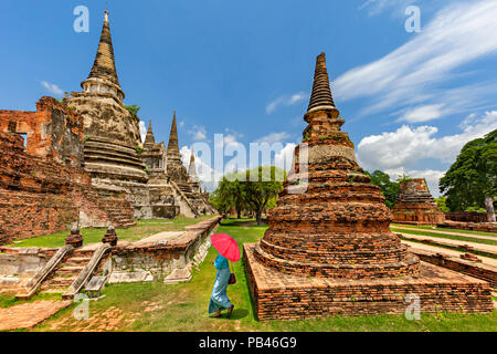 Vestiges de temples bouddhistes à Ayutthaya, Thaïlande Banque D'Images