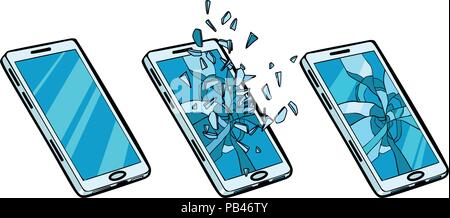 Tout Smartphone, fêlé le verre et le téléphone est cassé Illustration de Vecteur