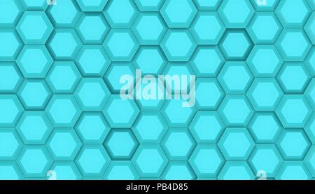 Illustration design géométrique de la surface hexagonale. Quadrillage de saluts hexagones. Rendu 3D couleur cyan Banque D'Images