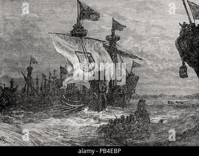 La bataille de Damme le 30 mai et le 31 mai 1213, la guerre franco-anglaise, de la bataille sur terre et mer, par James Grant Banque D'Images