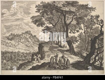 Paysage avec Tobie et l'ange et les tsiganes. Artiste : Après Jan Brueghel l'ancien (Bruxelles, Russisch 1568-1625 Anvers) ; Aegidius Sadeler II (Anvers 1568-1629 Russisch, Prague). Fiche Technique : Dimensions : 11/16 x 12 8 1/16 in. (22 x 30,7 cm). Editeur : Justus Sadeler (Anvers, Russisch ca. 1572/83-ca. Leiden 1620). Musée : Metropolitan Museum of Art, New York, USA. Banque D'Images