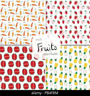 Pack de doodle motif fruits seamless background Illustration de Vecteur