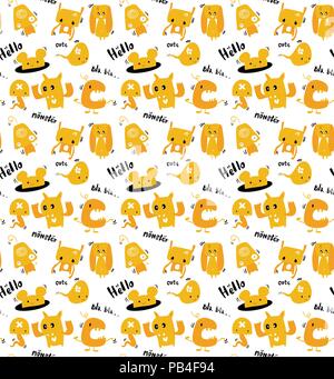 Doodle mignon monstres orange transparente motif Illustration de Vecteur