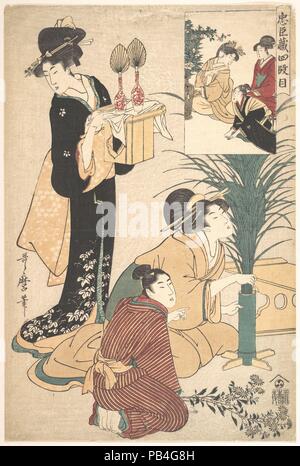 Une femme et un homme l'Organisation des fleurs pour la Tsukimi (Fête de la lune). Artiste : Kitagawa Utamaro (Japonais, ca. 1754-1806). Culture : le Japon. Dimensions : 15 1/8 x 10 1/8 in. (38,4 x 25,7 cm). Date : 1802. Musée : Metropolitan Museum of Art, New York, USA. Banque D'Images