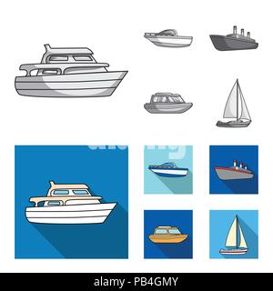 Bateau de sauvetage, de protection, de marchandises navire à vapeur, location de bateaux et de sports.le transport de l'eau collecte ensemble des icônes dans le style monochrome,télévision mauvais stock symbol vector Illustration de Vecteur