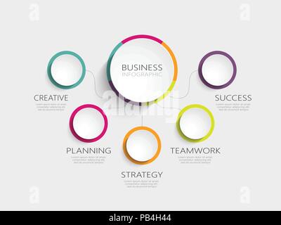 Infographie 3D abstrait moderne modèle à un cinq étapes pour le succès. Cercle business modèle avec options pour brochure, diagramme, chronologie. EPS 10 Illustration de Vecteur