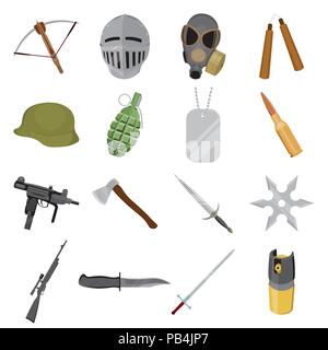 Les armes d'assaut,,,ax,lames,bataille de balles,cartouche,caricature,collection,,combat,arbalète,design,défense,feu,gaz,pistolet,Grenade,remise,casque,suspension,illustration,isolé,couteau,logo,masque,moyens,metal,médiévale,militaires,,modernes,nunchuk,1,carabine,set,shuriken,signer,sniper,acier,soldat,épée,cote,tags,deux,uzi vecteur,guerre,armes,armes,vecteurs vecteur web , Illustration de Vecteur