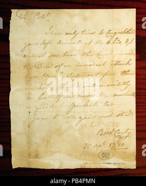 911 Lettre signée R. McCarty à George Rogers Clark, le 25 avril, 1780 Banque D'Images