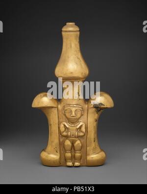 Conteneur de chaux (Poporo). Culture : Calarca. Dimensions : 9 x H. O. 5 1/4 in. (22,9 x 13,3 cm). Date : 1er-7e siècle. Dans les Andes en Amérique du Sud, il y a une tradition autochtone pour l'usage rituel de feuilles de coca. Dans le temps précolombiennes chef méthode d'utilisation de la coca a été de placer un quid des feuilles dans la bouche et ajouter une petite quantité de chaux en poudre, fabriqués à partir de coquillages calcinée. L'attirail de mâcher de la coca standard inclus un petit sac pour les feuilles et d'un contenant et d'une spatule ou une cuillère pour la chaux. Les ustensiles ne pouvait être fort élaborées et faites de matériaux précieux. Les conteneurs de la chaux Col Banque D'Images