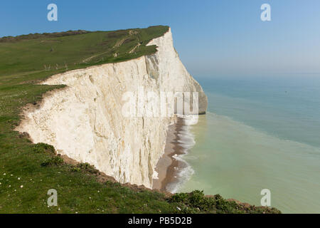 Belles falaises blanches Seaford East Sussex England UK Sud près de sept Sœurs avec mer bleue et le ciel Banque D'Images