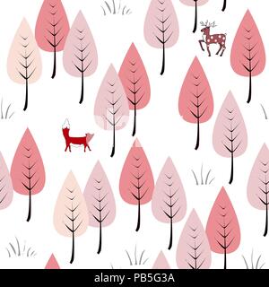 Forêt d'automne arrière-plan avec les animaux et les arbres. Cute vector seamless pattern. Arrière-plan pour les enfants Vêtements, textiles, linge de literie, du papier d'emballage Illustration de Vecteur