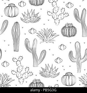 Succulentes dessinés à la main, l'ornement. Vector illustration. Modèle sans couture avec cactus, de l'agave, et opuntia. Vector illustration d'un cactus isolé sur un wh Illustration de Vecteur