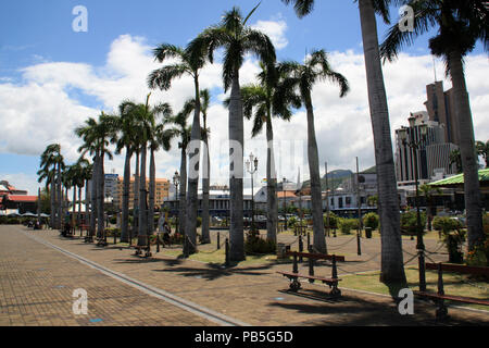 Place principale bordée de palmiers dans le port Front de mer à Port Louis, Ile Maurice Banque D'Images