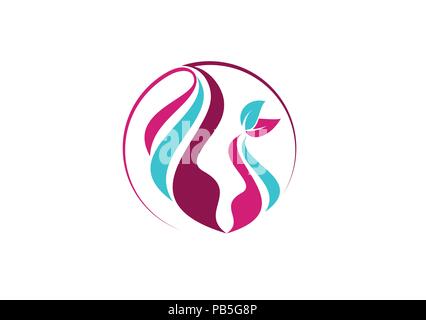 Logo femme beauté, cercle natural spa belle femme symbole du logo, les soins des cheveux fille vecteur conception icône Illustration de Vecteur