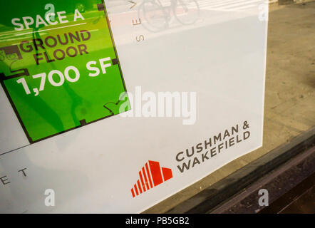 Propriété vacante représenté par la société immobilière Cushman & Wakefield, dans le quartier de Chelsea à New York le Mardi, Juillet 24, 2018.Le géant de l'immobilier a déposé pour un premier appel public à l'épargne. ( Â© Richard B. Levine) Banque D'Images