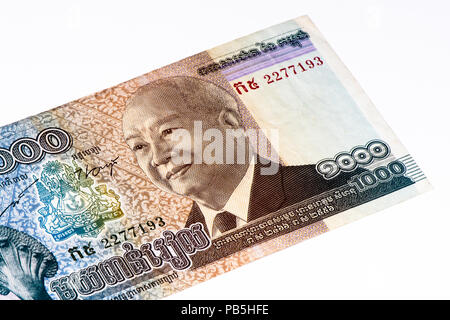 1000 riels cambodgiens bank note. Riel est la monnaie nationale du Cambodge Banque D'Images