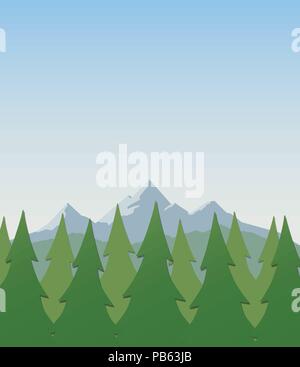 Paysage d'été avec des montagnes, arbres et ciel clair - Contexte - Modèle plat Illustration de Vecteur