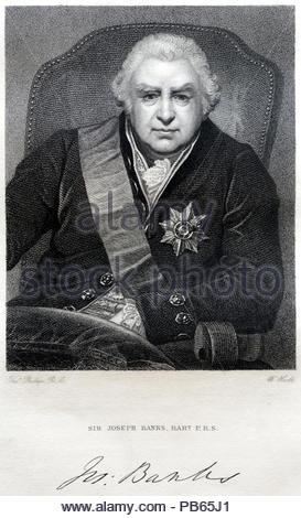 Portrait de sir Joseph Banks, 1 baronnet, 1743 - 1820 était un naturaliste anglais, botaniste et patron des sciences naturelles, antique gravure de 1829 Banque D'Images