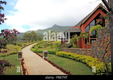 Vue extérieure de la célèbre distillerie de rhum Chamarel, bâtiment à proximité de l'Ile Maurice Banque D'Images