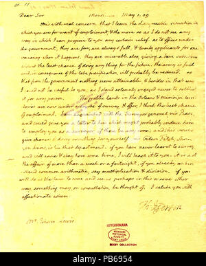 912 Lettre signée Thomas Jefferson à Isham Lewis, le 1 mai 1809 Banque D'Images