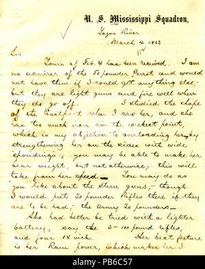 900 Lettre de David D. Porter, Yazoo River, à Phelps, commandant U. S. S. Eastport, le 4 mars 1863 Banque D'Images