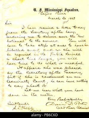 900 Lettre de David D. Porter, Yazoo River, à Seth Ledyard Phelps, Le Caire, New York, mars 30, 1863 Banque D'Images