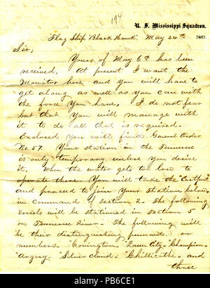 900 Lettre de David D. Porter, U. S. S. Black Hawk, à Seth Ledyard Phelps, le 24 mai, 1863 Banque D'Images