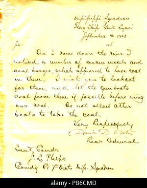 900 Lettre de David D. Porter, U. S. S. Grand Lyon, à Seth Ledyard Phelps, le 4 septembre 1863 Banque D'Images