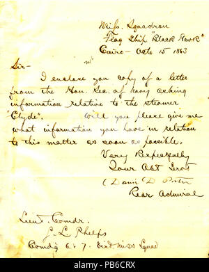 900 Lettre de David D. Porter, U. S. S. Black Hawk, Cairo, Illinois, à Seth Ledyard Phelps, Octobre 15, 1863 Banque D'Images