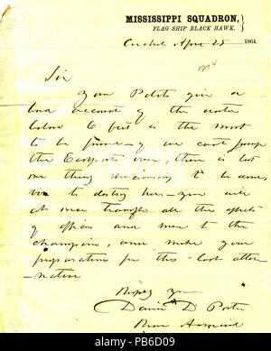 900 Lettre de David D. Porter, U., S. S. le cricket, le 25 avril, 1864 Banque D'Images