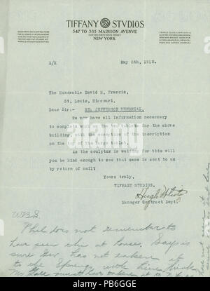 901 Lettre de Hugh White, Tiffany Studios, 347 à 355 Madison Avenue à l'angle de quarante-cinquième Street, New York, à l'honorable David R. Francis, St Louis, Missouri, le 5 mai 1913 Banque D'Images