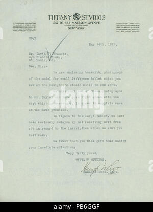 901 Lettre de Hugh White, Tiffany Studios, 347 à 355 Madison Avenue à l'angle de quarante-cinquième Street, New York, à M. David R. Francis c-o Francis Bros., Saint Louis, Mo., 24 mai 1913 Banque D'Images