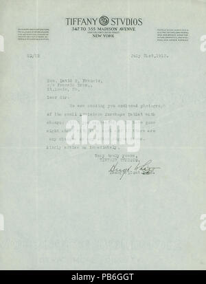 901 Lettre de Hugh White, Tiffany Studios, 347 à 355 Madison Avenue à l'angle de quarante-cinquième Street, New York, à l'honorable David R. Francis, c-o Francis Bros., Saint Louis, Mo., Juillet 31, 1913 Banque D'Images