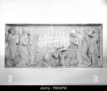 Hector allongé sur le bûcher. Artiste : Giovanni Maria Benzoni (Italien, Songavazzo, près de Clusone (Lombardie) 1809-1873 Rome). Culture : L'Italien, Rome. Dimensions : piédestal, 33-1/4 x 33 in. (84,5 x 83,8 cm) ; L. 46 in. (116,8 cm.). Date : du 19e siècle. L'un des quatre panneaux (99,9 c-f) qui a décoré les côtés du piédestal de marbre de 99,9 a, b, Hector et Andromaque. Cet allégement, la troisième séquence de l'allégement, dérive de l'ILIADE XXIV, 780-87. Musée : Metropolitan Museum of Art, New York, USA. Banque D'Images