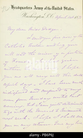 907 Lettre signée Ellen B. E. Sherman, Washington, D.C., à Mlle Dodge, Avril 1, 1871 Banque D'Images