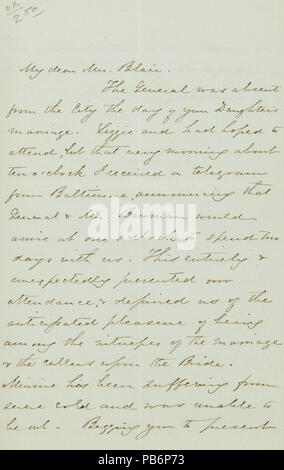 907 Lettre signée Ellen Ewing Sherman de M. Blair, le 16 mai, 1874 Banque D'Images