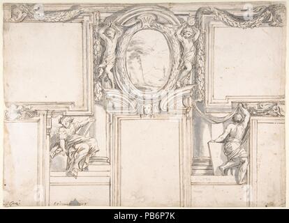 L'élévation du mur de conception de stucs et décorations peintes. Artiste : Luigi Osea (Italien, Pistoia 1638-1721 Rome). Dimensions : 11-1/4 x 15 in. (28,6 x 38,1 cm). Date : 1708. Musée : Metropolitan Museum of Art, New York, USA. Banque D'Images