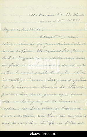 907 Lettre signée Ellen Ewing Sherman, 912, avenue de la garnison, Saint Louis, à (William) Scott, New York, janvier 24, 1885 Banque D'Images