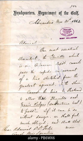 900 Lettre de ch. P. Pierre, l'administration centrale, Ministère de la région du Golfe, Alexandrie, à David (D.) Porter, 30 mars, 1864 Banque D'Images