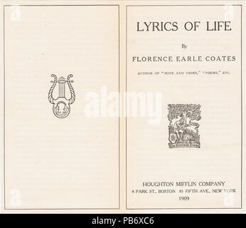 976 Lyrics de la vie de Florence Earle Coates Prospectus (vue 1) Banque D'Images