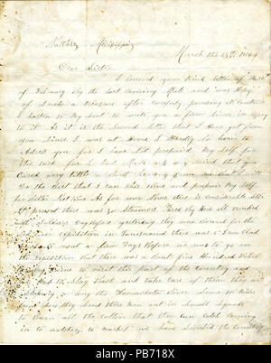 912 Lettre signée Shelton F. Martin, Natchez, Mississippi, à Elizabeth Martin, le 13 mars 1864 Banque D'Images